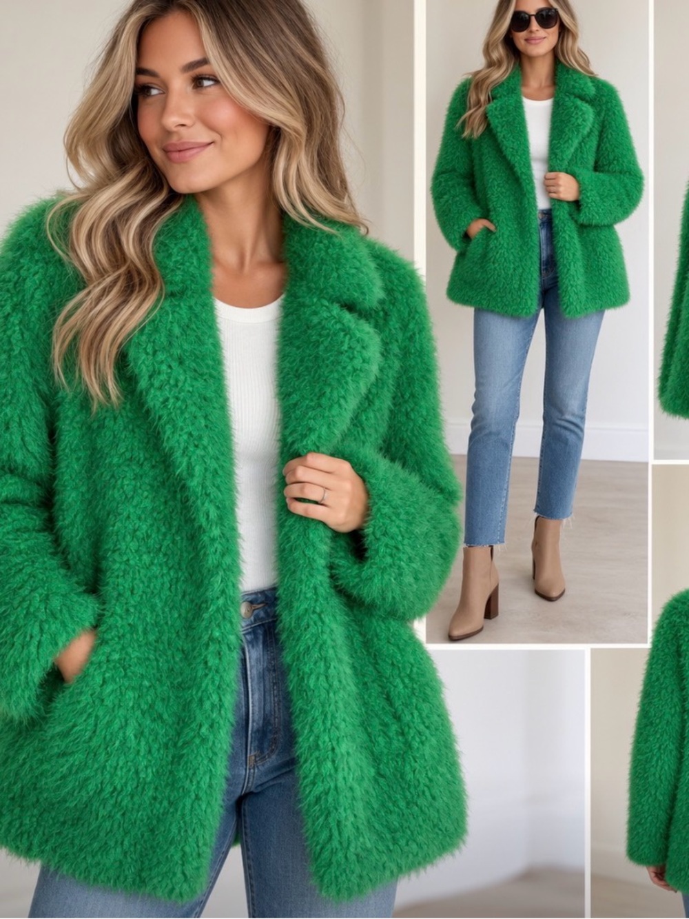 Skies Are Blue Bright Green Teddy Coat Sm